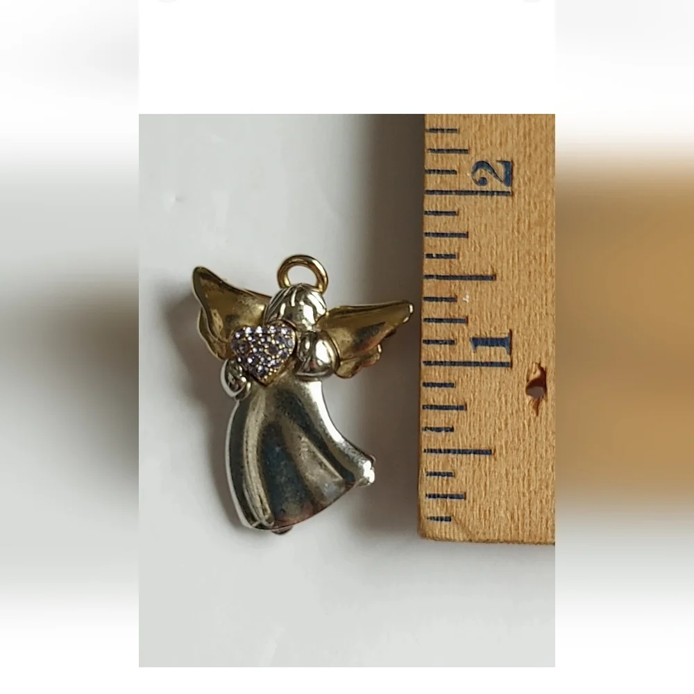 Vtg Signed LC Liz Claiborne Two Toned Angel Holding Purple Crystal Heart Brooch - Picture 11 of 11